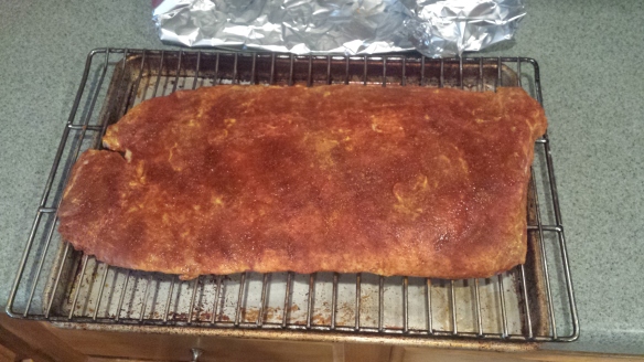 Here are the ribs after they were coated with the Ring of Fire Rub.