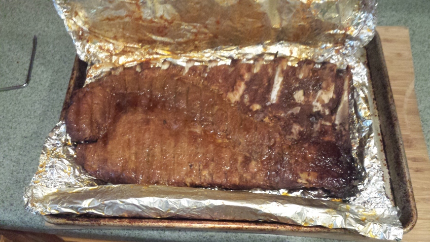 This is the bottom side of the ribs before we put the BBQ sauce on this side.