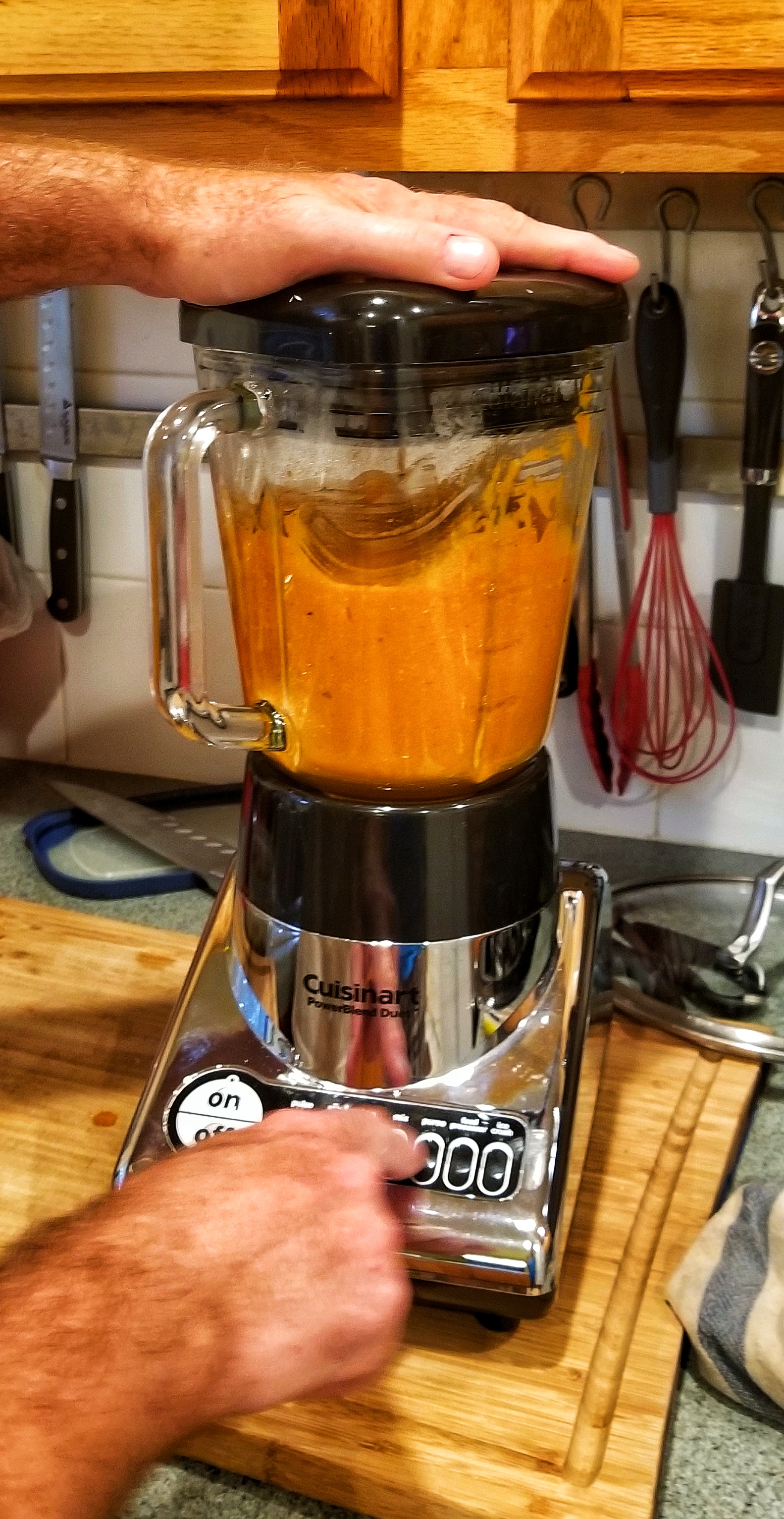 Smoked Jalapeno Sauce being mixed in the blender.